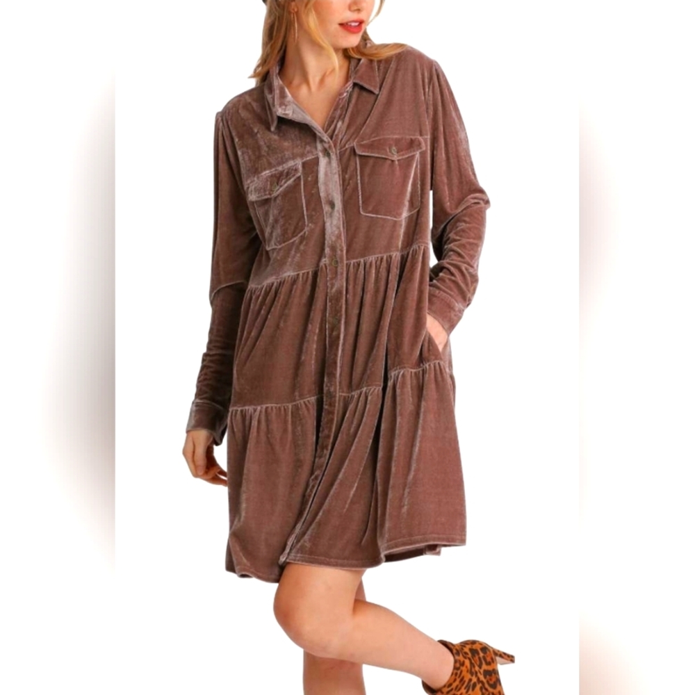 Umgee Boutique almond Velvet Dress NWT
